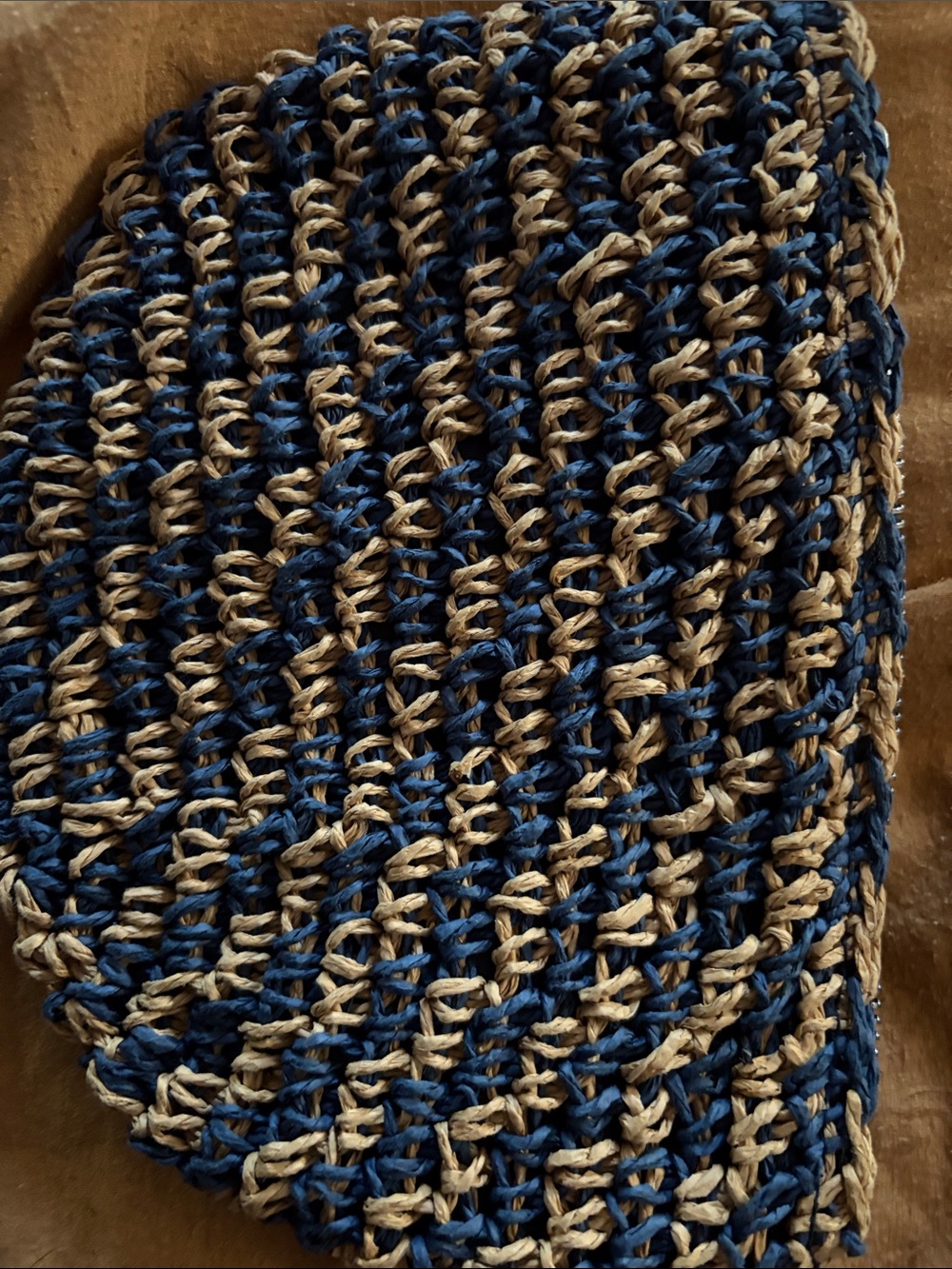 Handwoven Navy and Tan  Paper Straw makeup bag/clutch- Unbranded